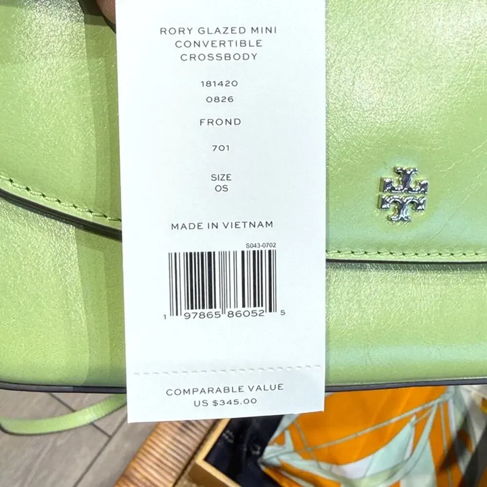 Tory Burch Rory Glazed Mini Convertible Crossbody 181420 Frond $345